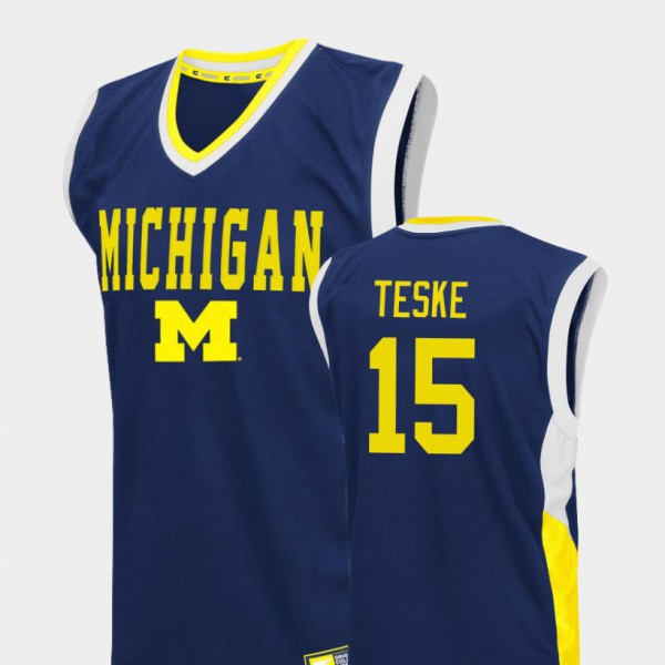 University of Michigan #15 For Men Jon Teske Jersey Blue Alumni Fadeaway College Basketball